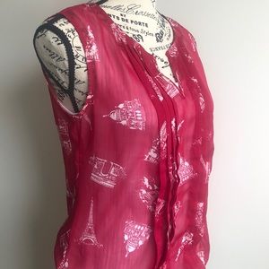 Banana Republic red & white sheer top Size XS